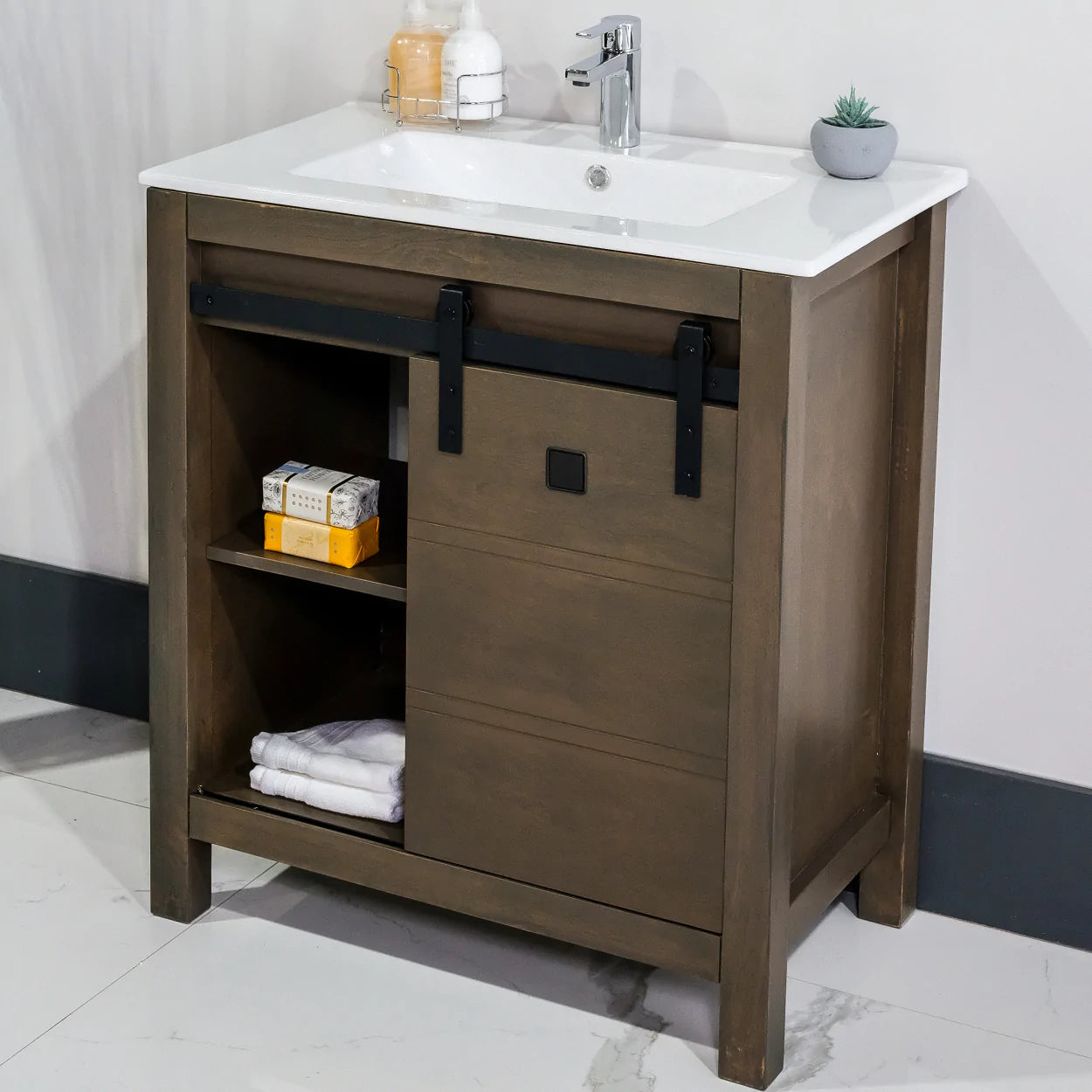 ALP-72A 30 Inch Wash Grey solid wood single sink free standing bathroom vanity