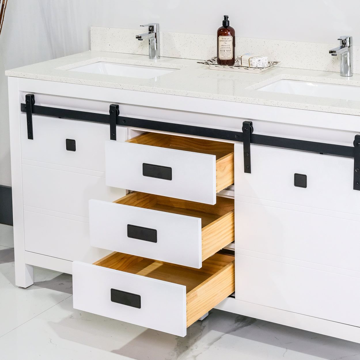 ALP-72A 60 Inch White solid wood double sink free standing bathroom vanity