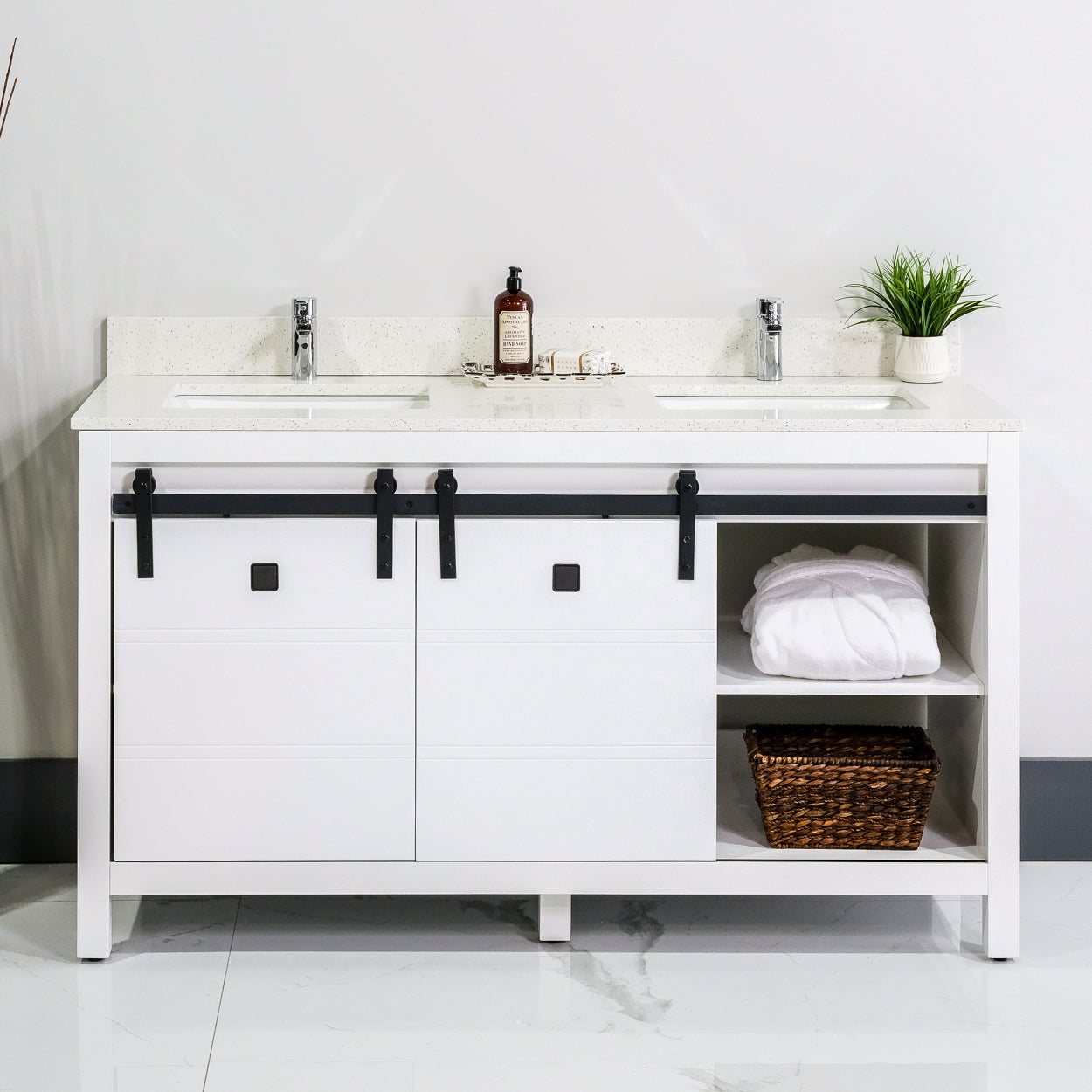 ALP-72A 60 Inch White solid wood double sink free standing bathroom vanity