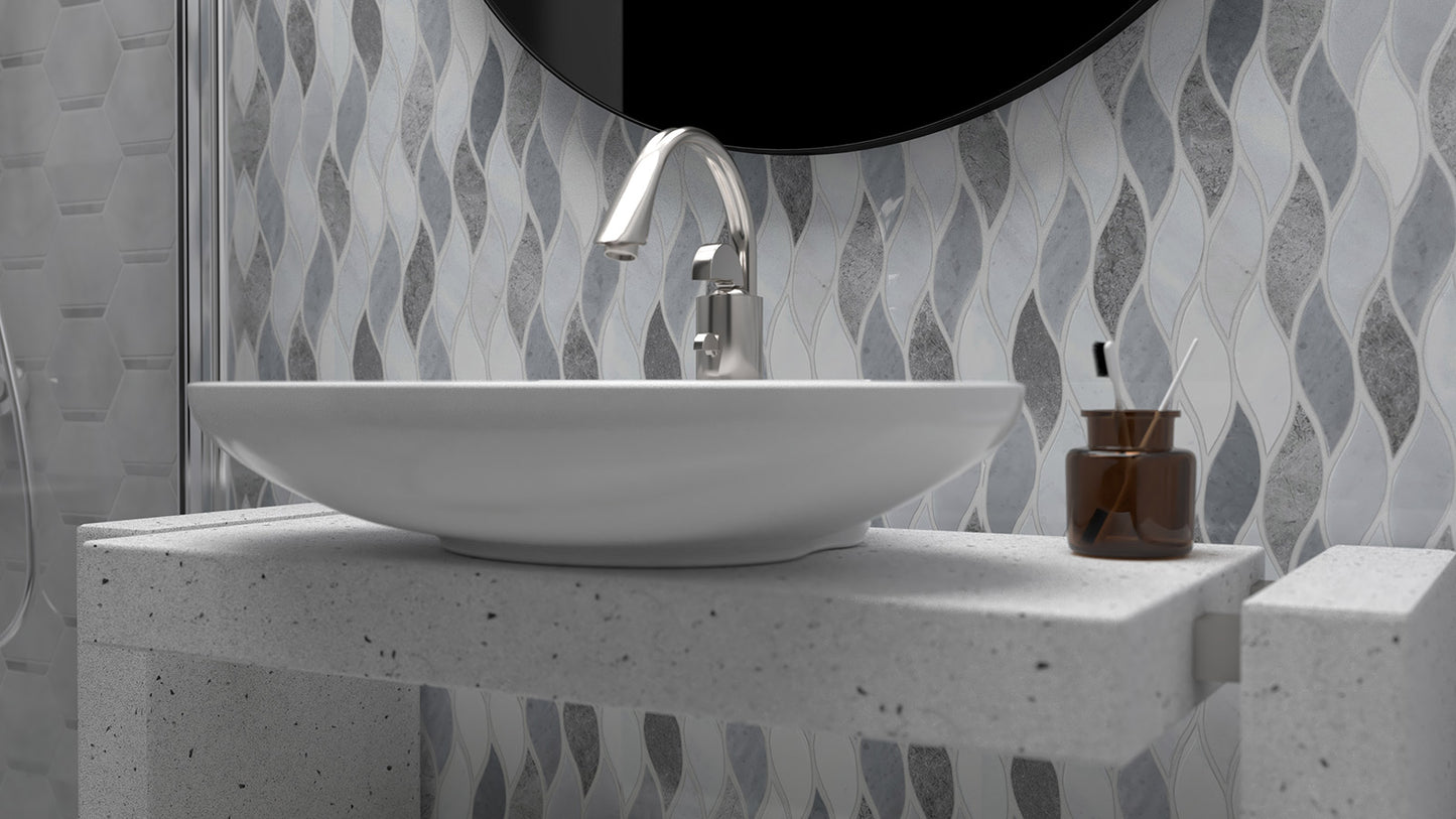 PAS 01-1 Dolomite, Ibiza, Silver Grey Honed Marble Waterjet Mosaic