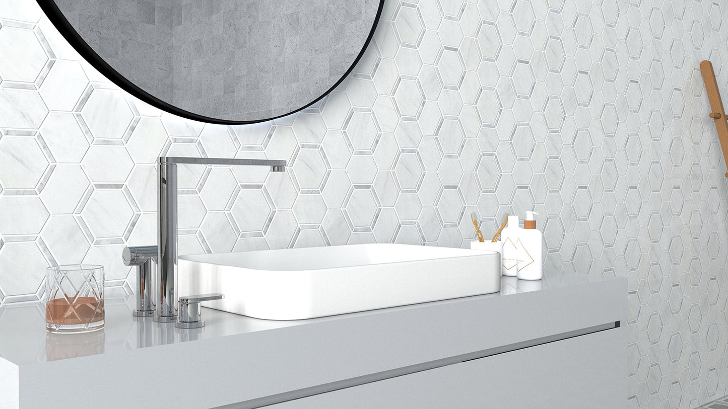 PAS 12-1 Dolomite, Ibiza Honed Marble Waterjet Mosaic