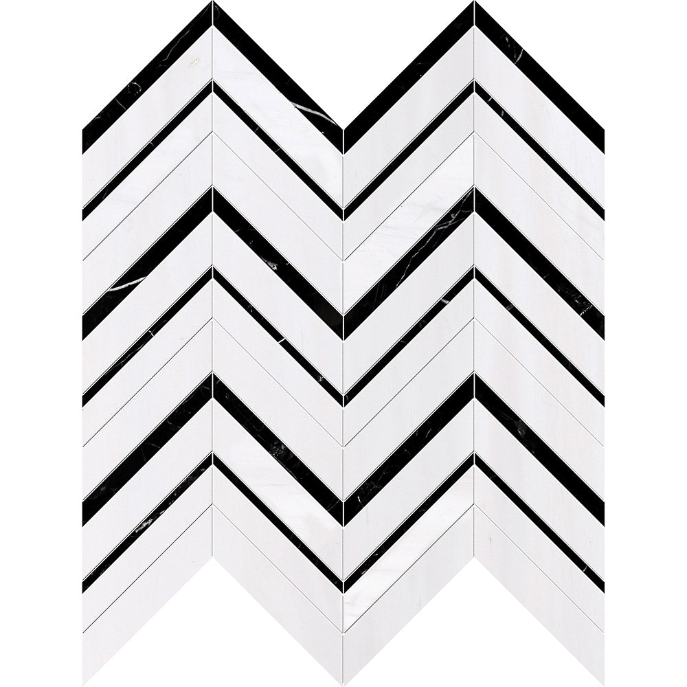 PAS 25-1 Chevron Black, Dolomite Honed Marble Waterjet Mosaic