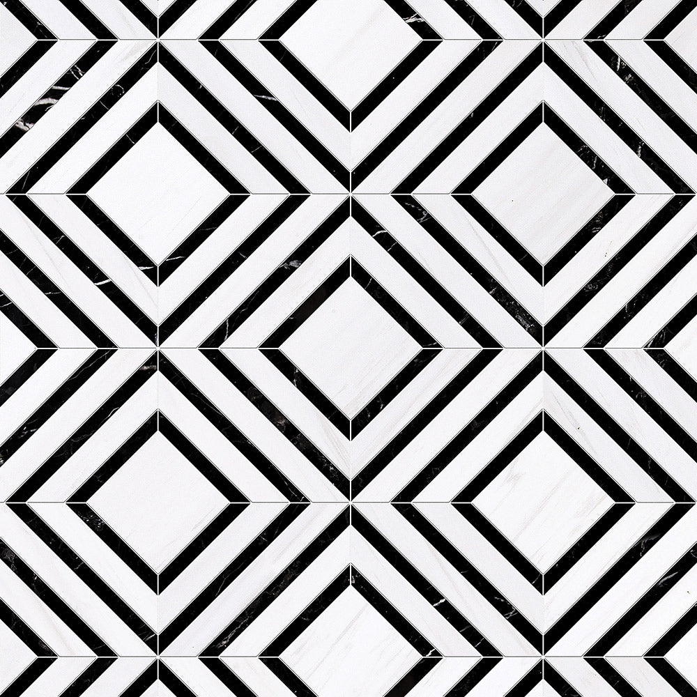 PAS 28-1 Dolomite Honed, Black Honed Marble Waterjet Mosaic