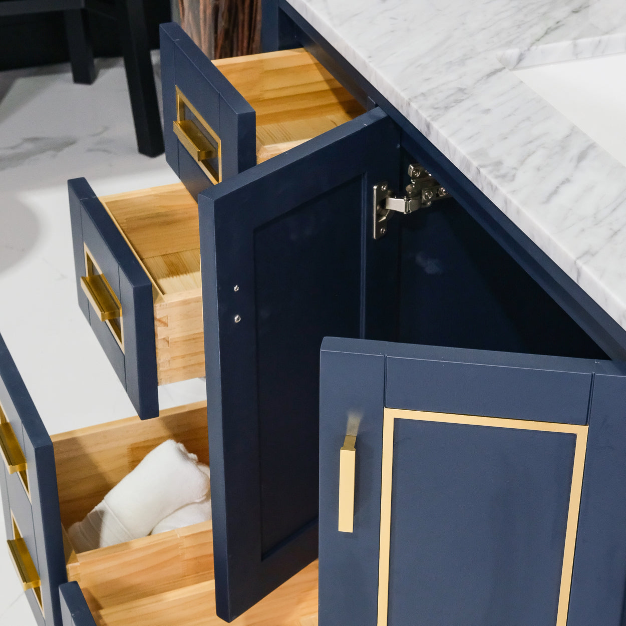 ALP-20A 36 Inch Blue with gold trim solid wood single sink free standing bathroom vanity