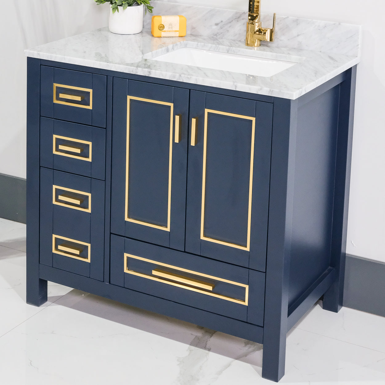 ALP-20A 36 Inch Blue with gold trim solid wood single sink free standing bathroom vanity