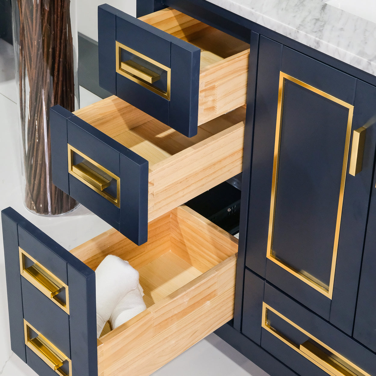 ALP-20A 36 Inch Blue with gold trim solid wood single sink free standing bathroom vanity