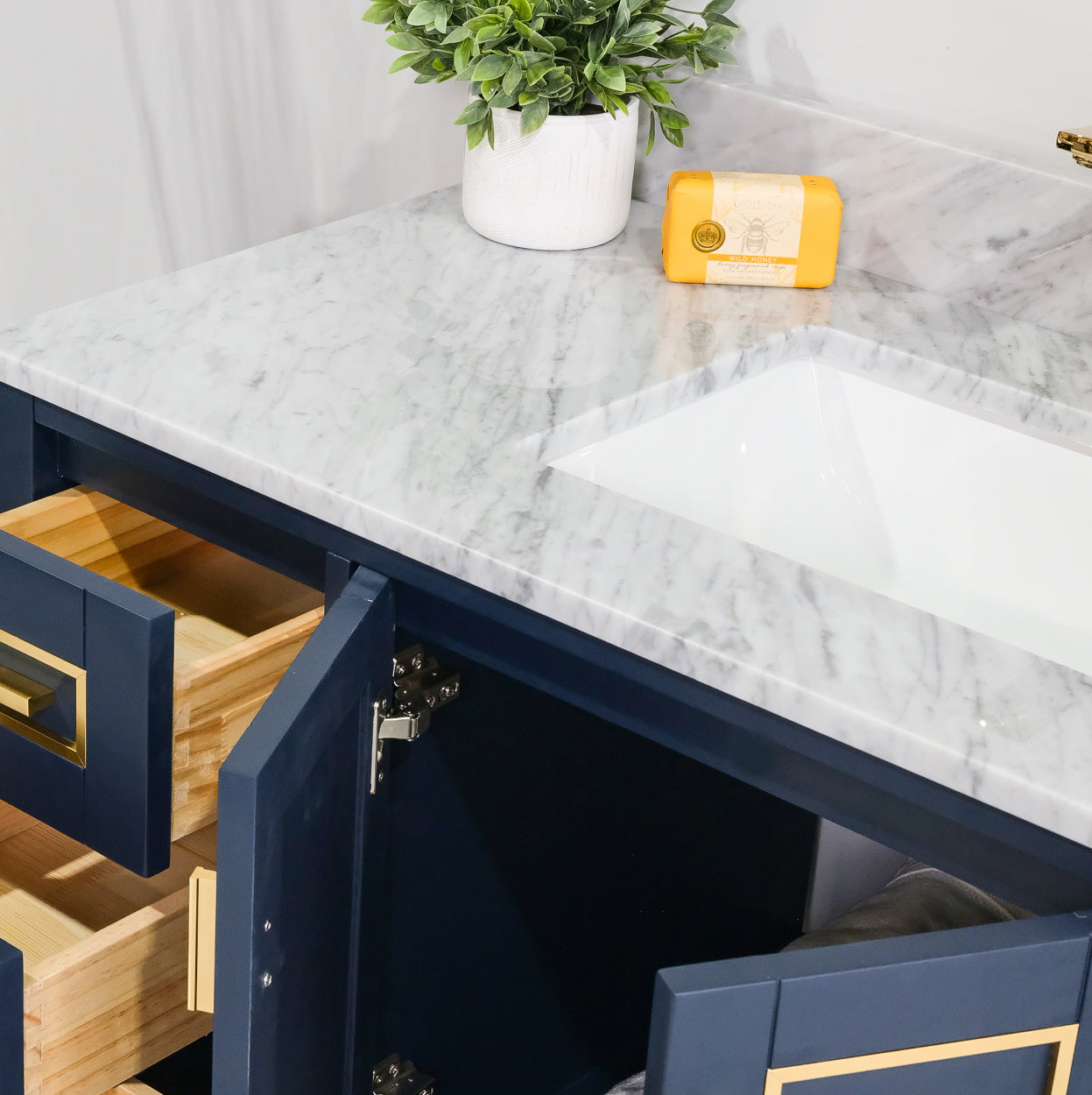 ALP-20A 36 Inch Blue with gold trim solid wood single sink free standing bathroom vanity
