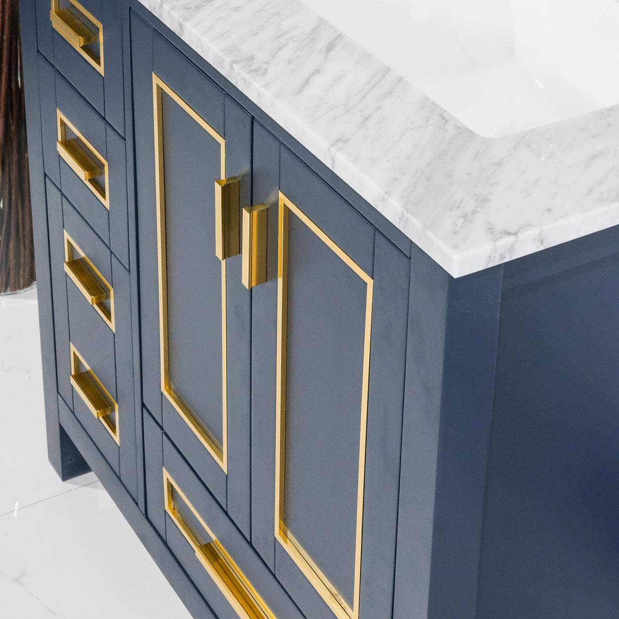 ALP-20A 36 Inch Blue with gold trim solid wood single sink free standing bathroom vanity