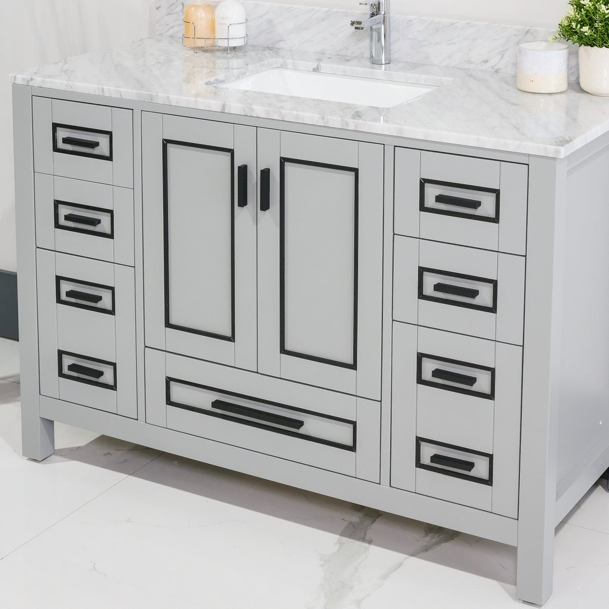 ALP-20A 48 Inch Metal Grey with black trim solid wood single sink free standing bathroom vanity