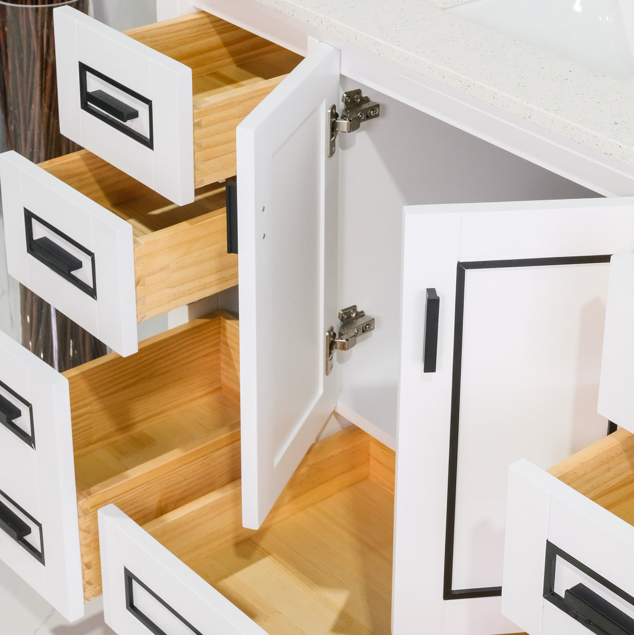 ALP-20A 48 Inch White with black trim solid wood single sink free standing bathroom vanity