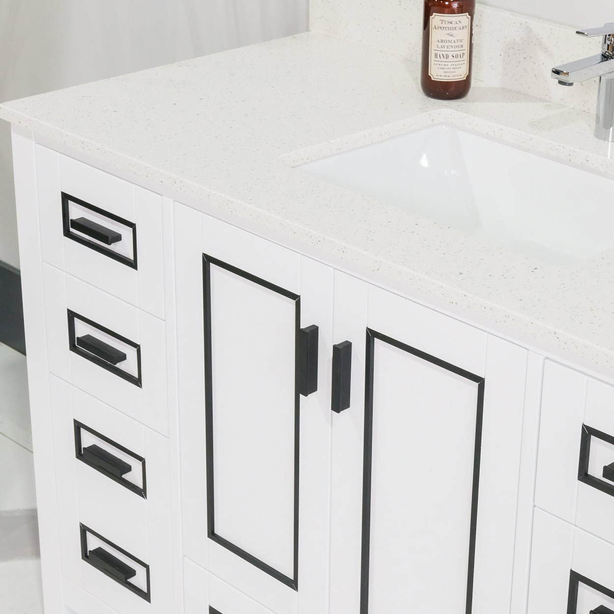 ALP-20A 48 Inch White with black trim solid wood single sink free standing bathroom vanity