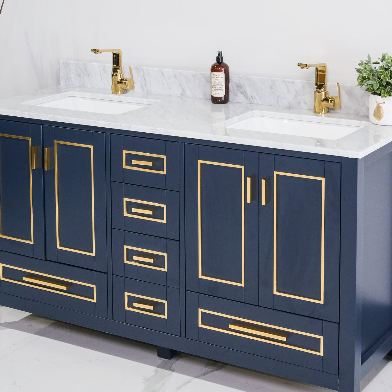 ALP-20A 60 Inch Blue with gold trim solid wood double sink free standing bathroom vanity