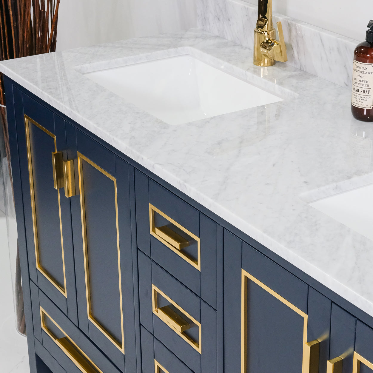 ALP-20A 60 Inch Blue with gold trim solid wood double sink free standing bathroom vanity