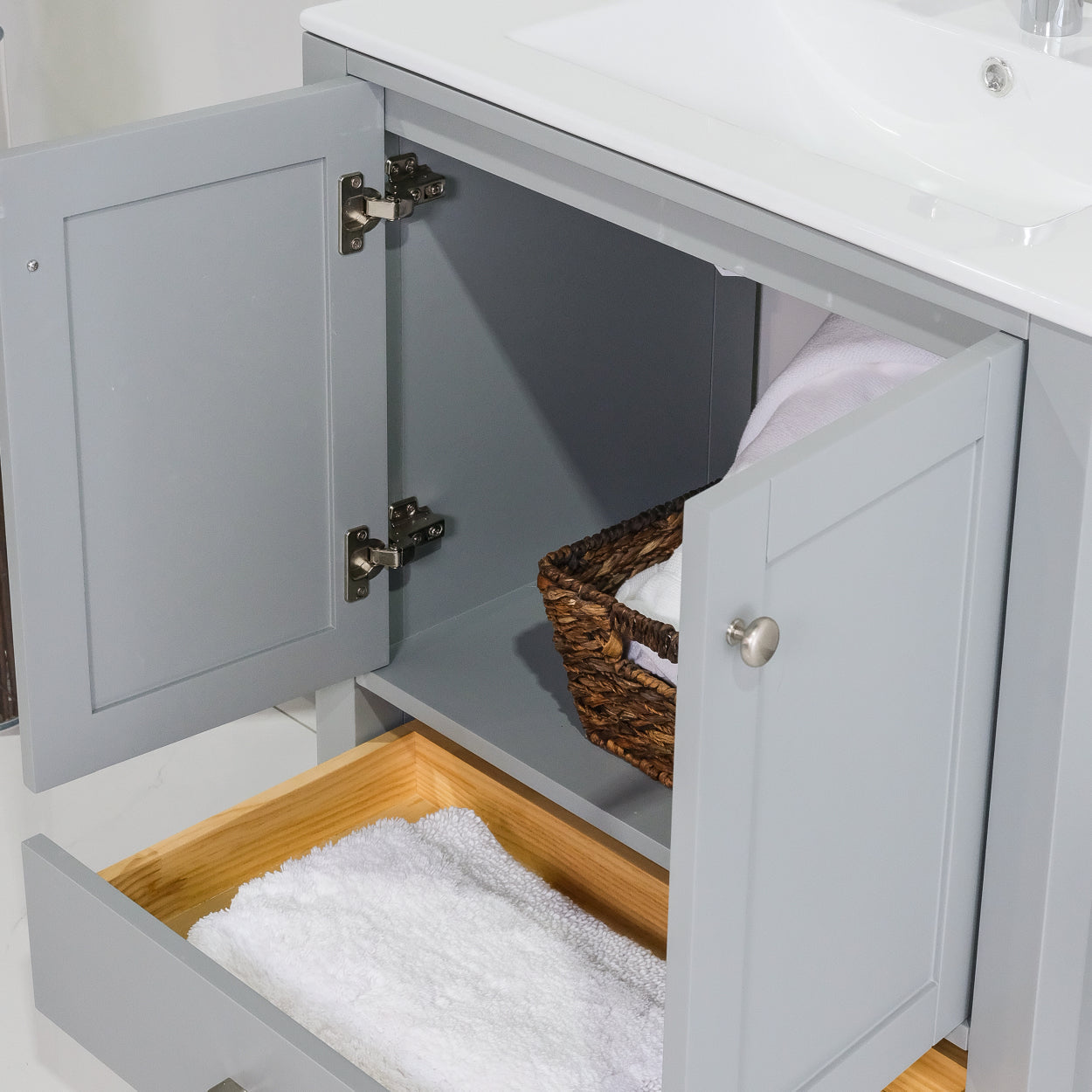 ALP-20 30 Inch Metal Grey solid wood single sink free standing bathroom vanity