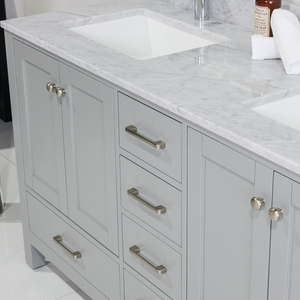 ALP-20 60 Inch Metal Grey solid wood double sink free standing bathroom vanity