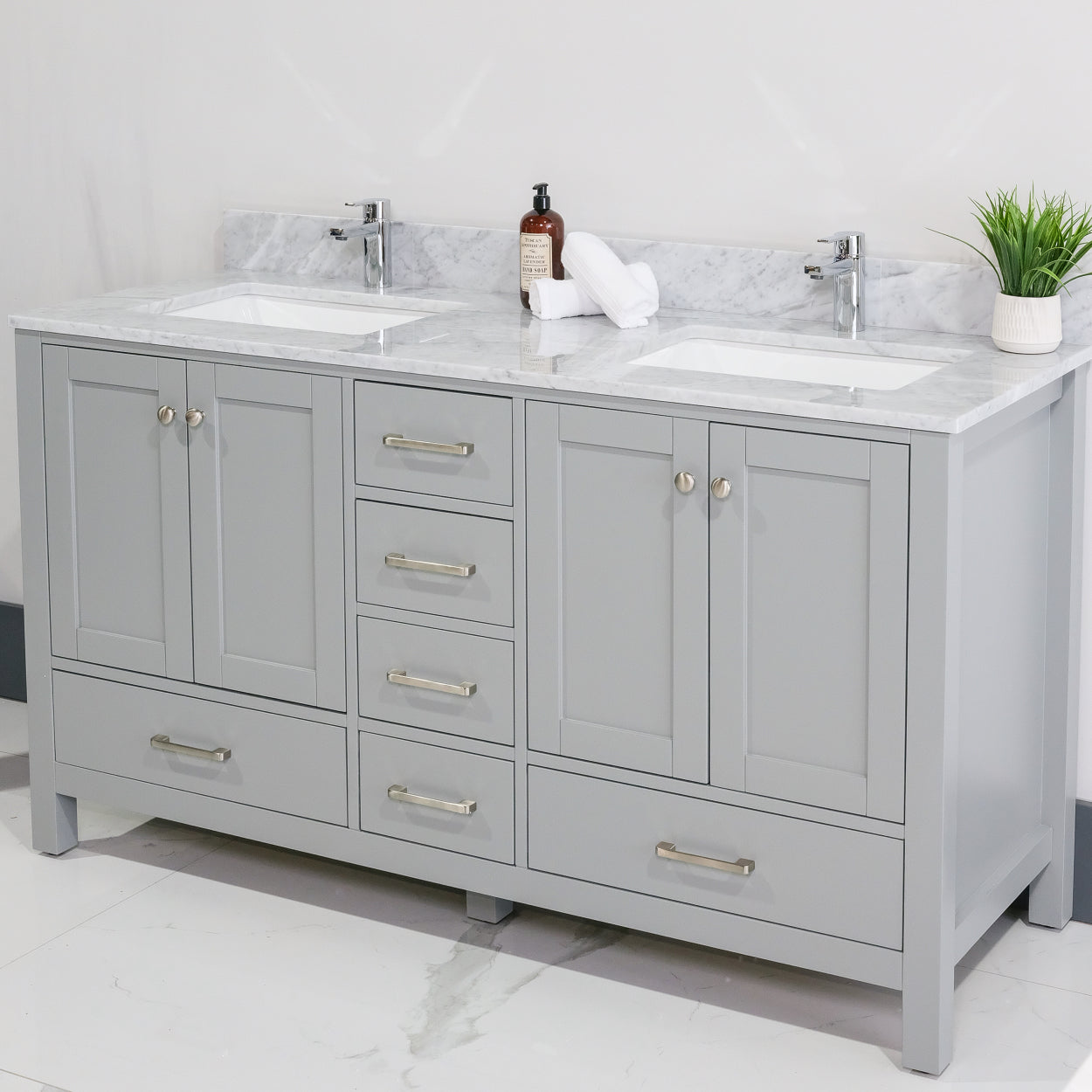ALP-20 60 Inch Metal Grey solid wood double sink free standing bathroom vanity