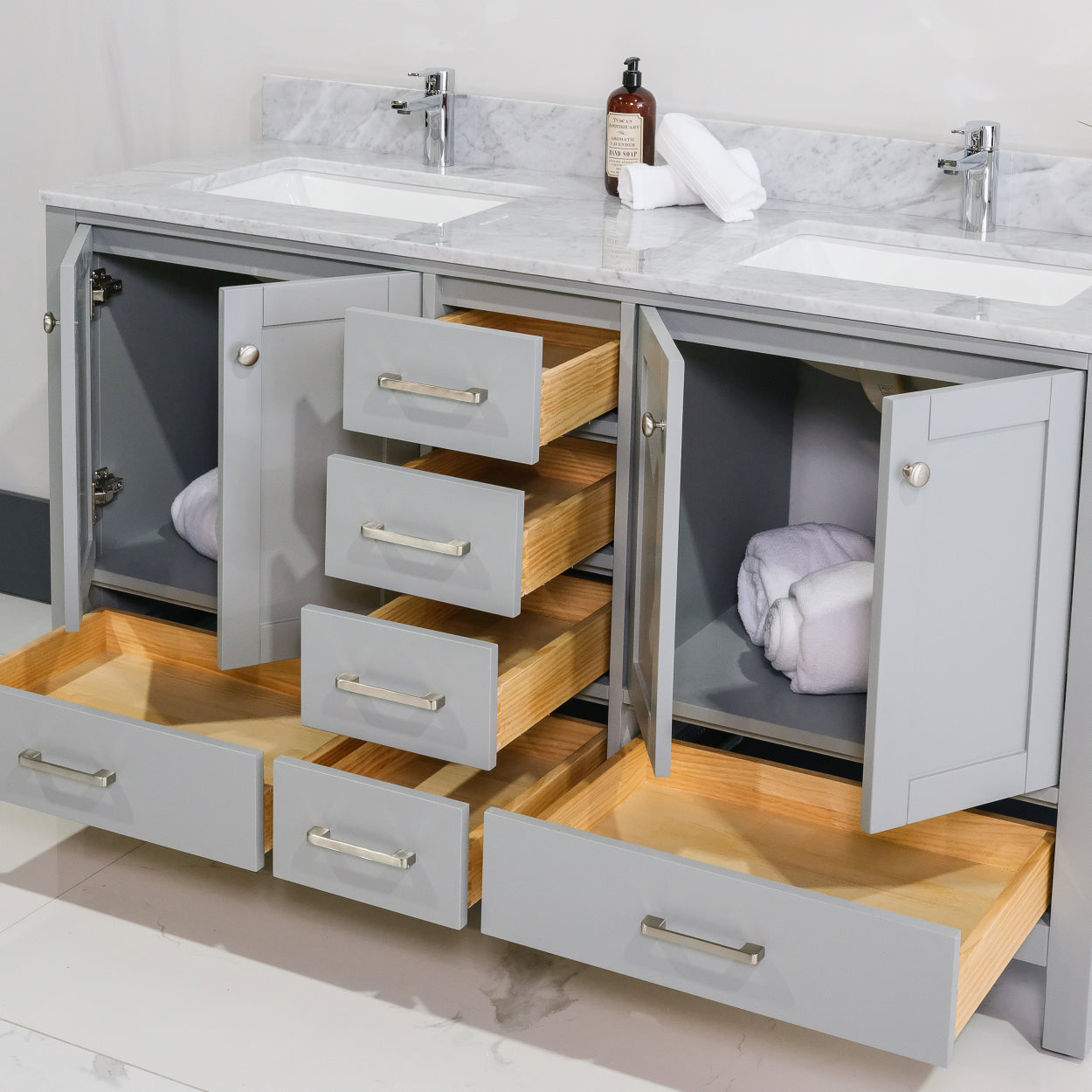 ALP-20 60 Inch Metal Grey solid wood double sink free standing bathroom vanity