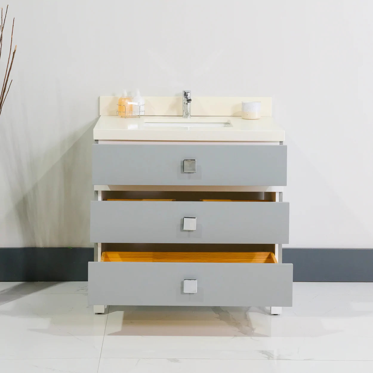 ALP-32 30 Inch Grey solid wood single sink free standing bathroom vanity