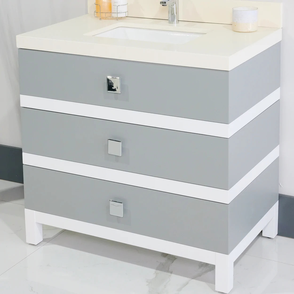 ALP-32 30 Inch Grey solid wood single sink free standing bathroom vanity