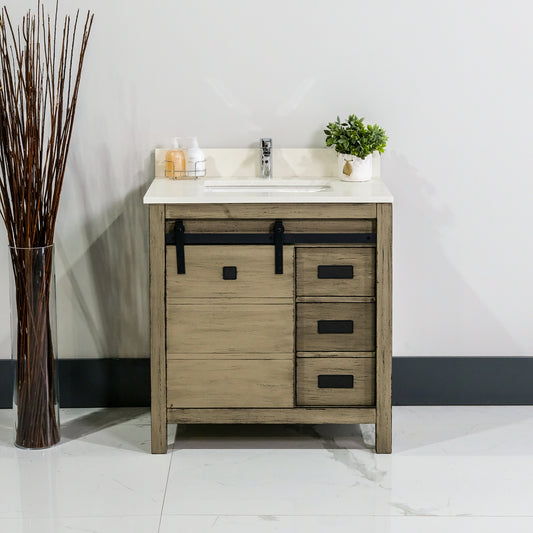 ALP-72A 32 Inch Antique Grey solid wood single sink free standing bathroom vanity