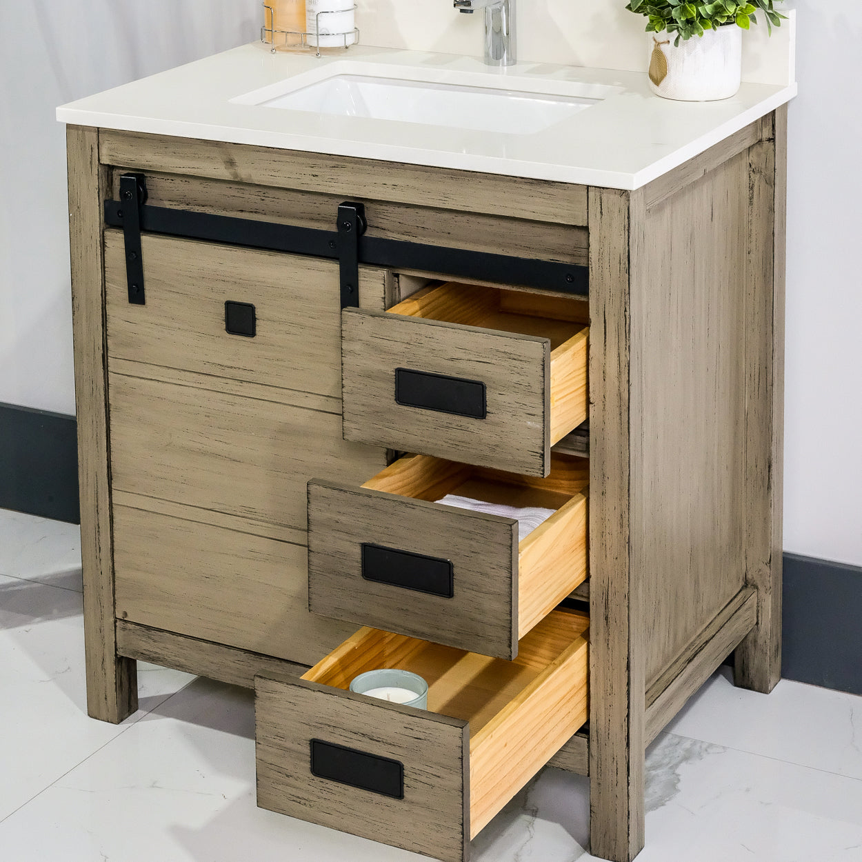 ALP-72A 32 Inch Antique Grey solid wood single sink free standing bathroom vanity