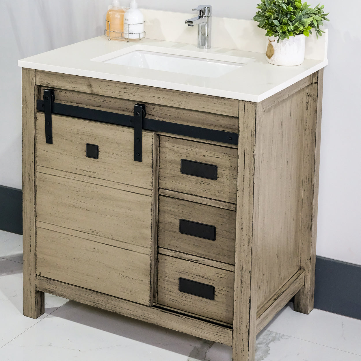 ALP-72A 32 Inch Antique Grey solid wood single sink free standing bathroom vanity