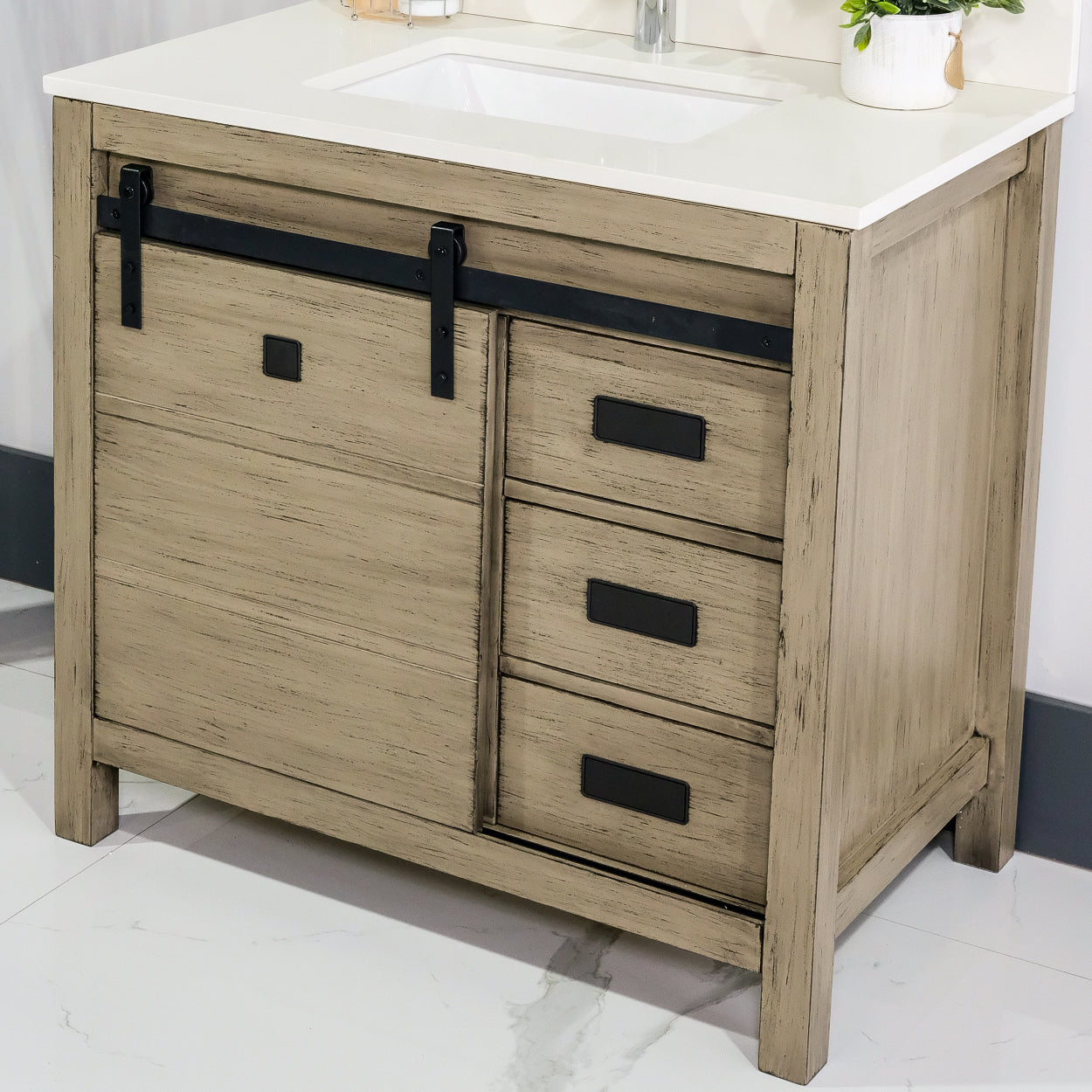 ALP-72A 36 Inch Antique Grey solid wood single sink free standing bathroom vanity