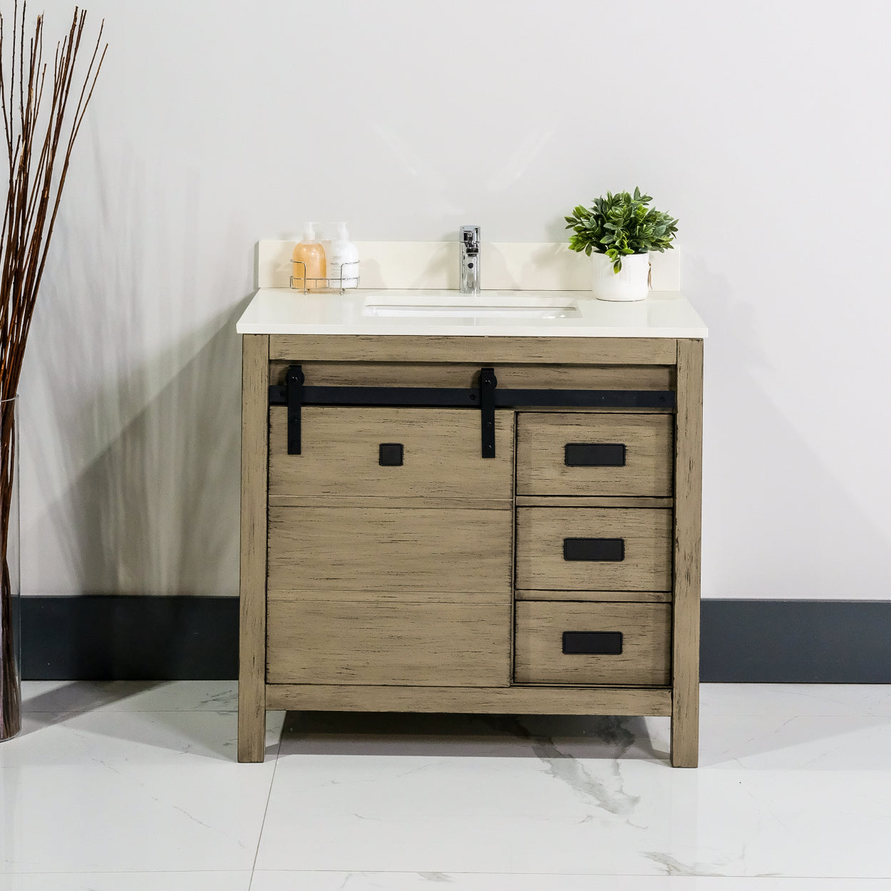 ALP-72A 36 Inch Antique Grey solid wood single sink free standing bathroom vanity