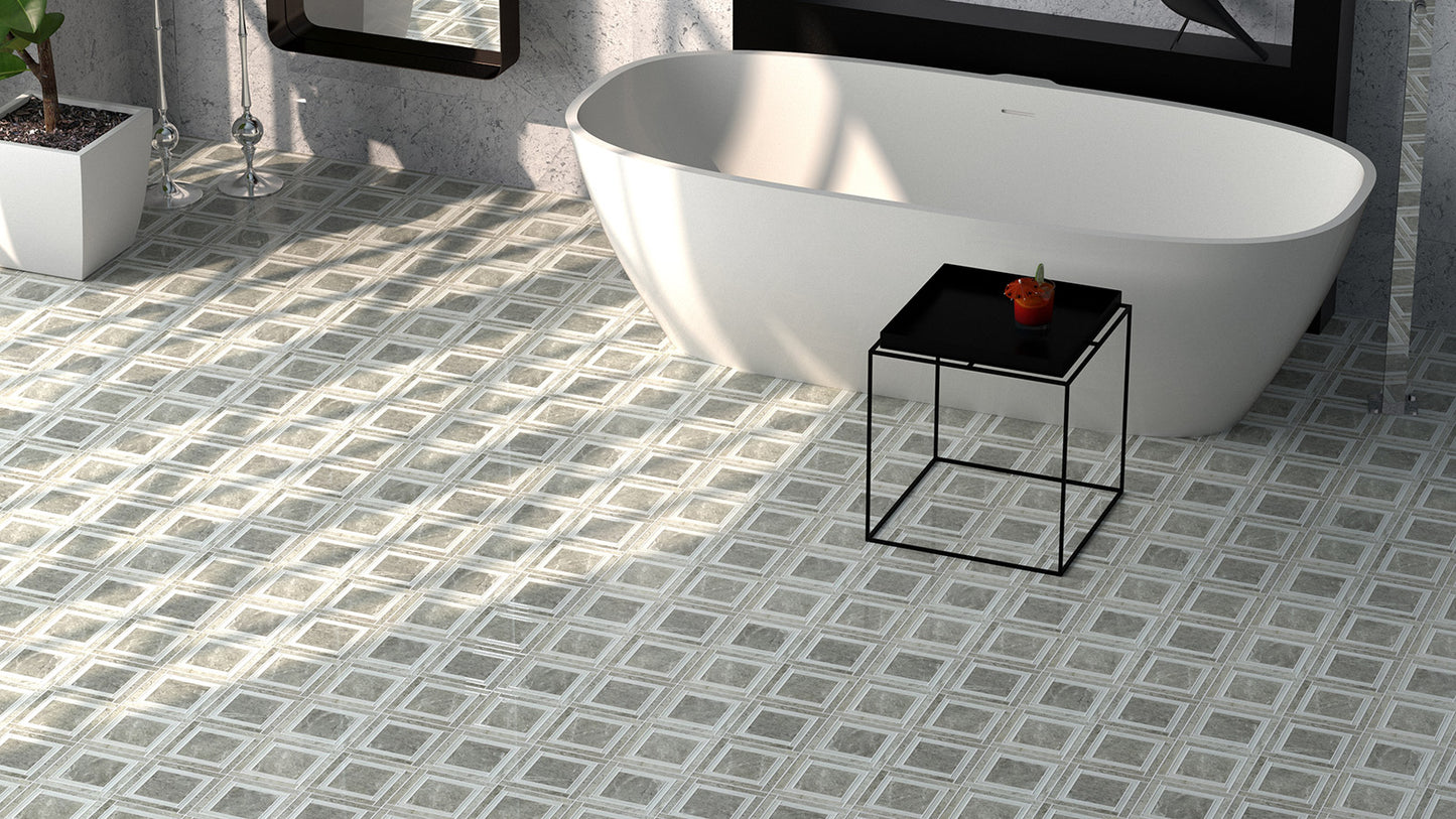 PAS 21-5 Dolomite, Tundra Grey Honed Marble Waterjet Mosaic