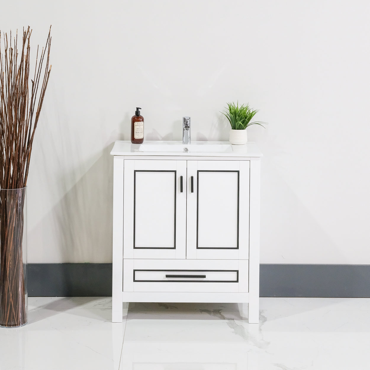 ALP-20A 30 Inch White solid wood single sink free standing bathroom vanity