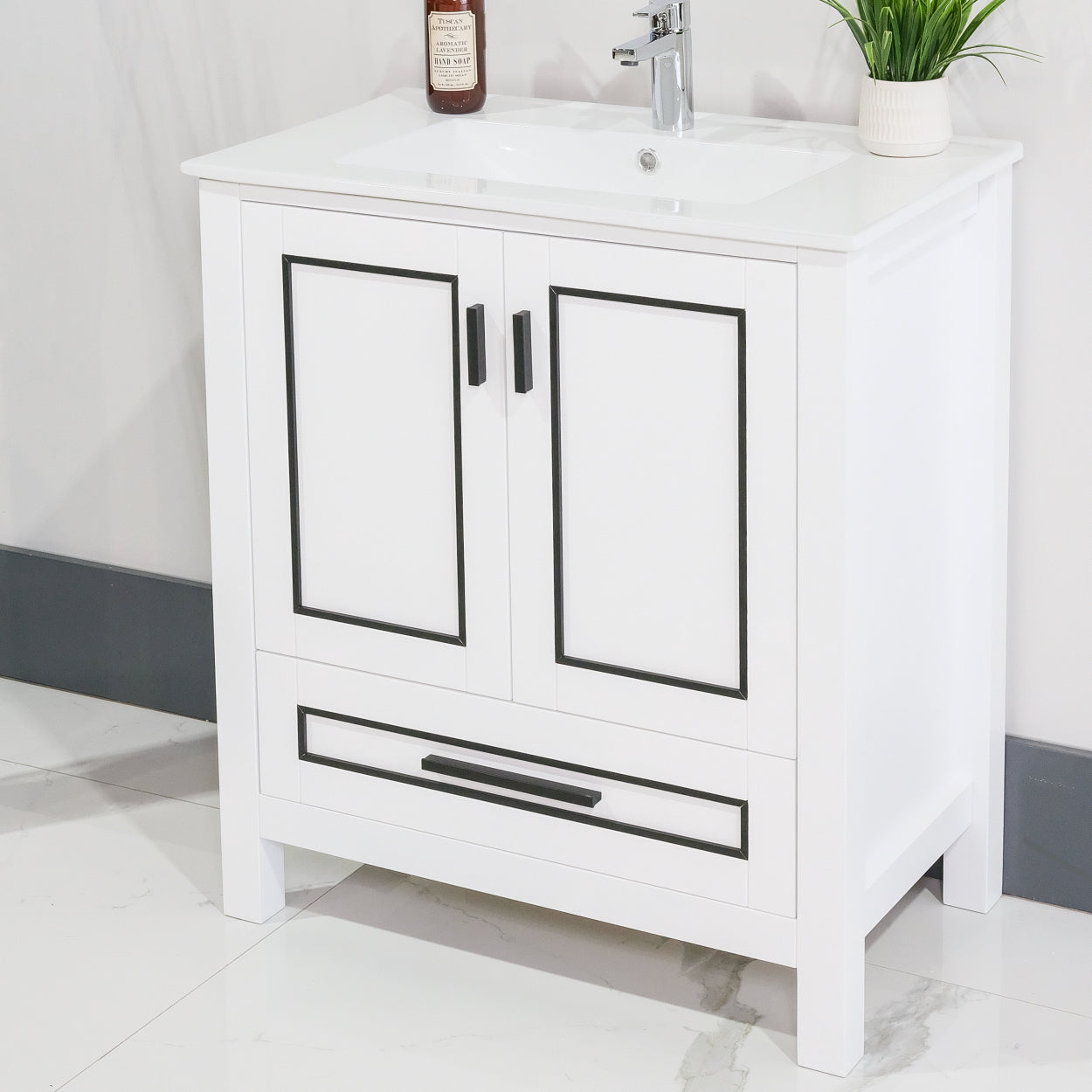 ALP-20A 30 Inch White solid wood single sink free standing bathroom vanity