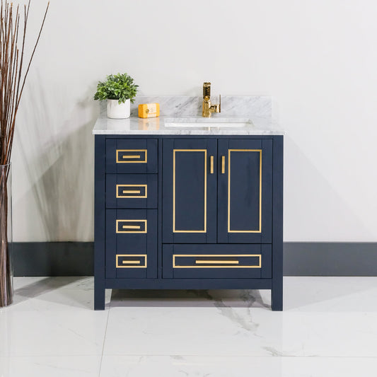 ALP-20A 36 Inch Blue with gold trim solid wood single sink free standing bathroom vanity