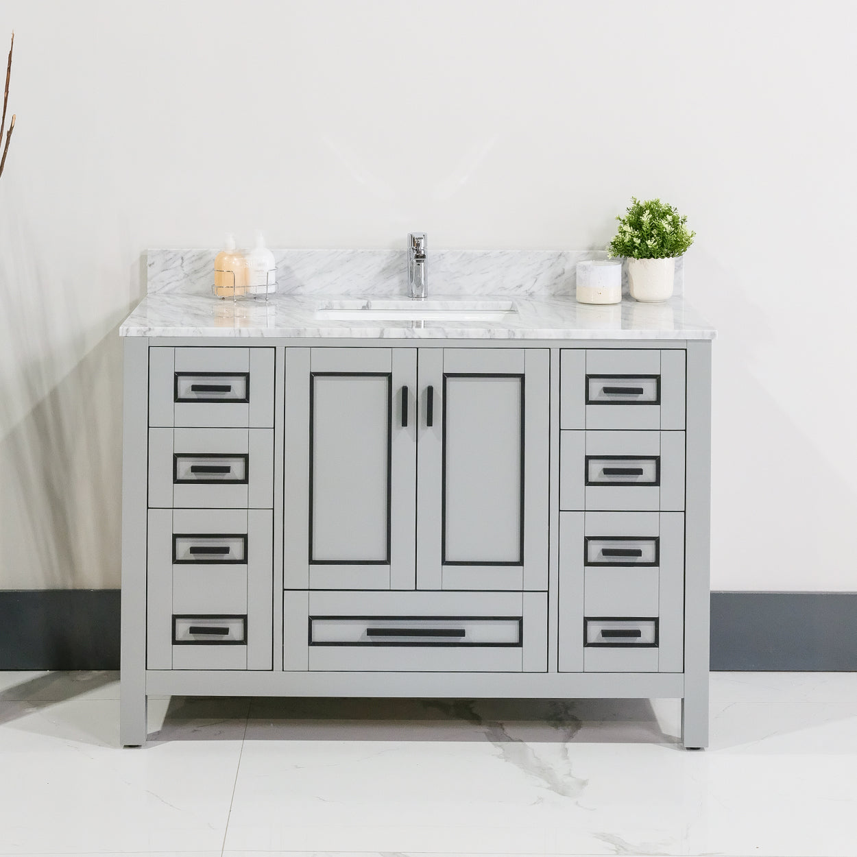 ALP-20A 48 Inch Metal Grey with black trim solid wood single sink free standing bathroom vanity