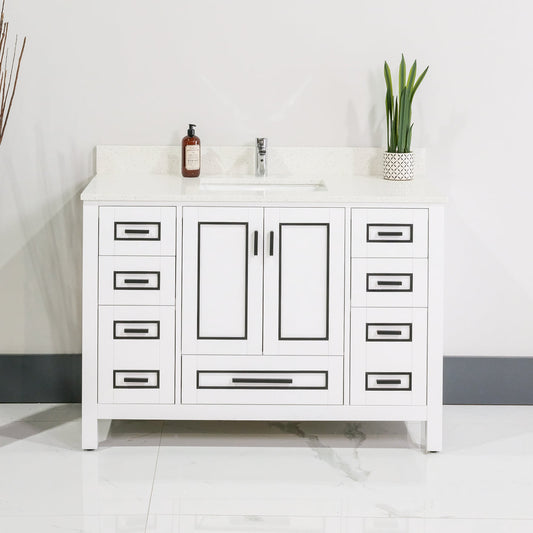 ALP-20A 48 Inch White with black trim solid wood single sink free standing bathroom vanity