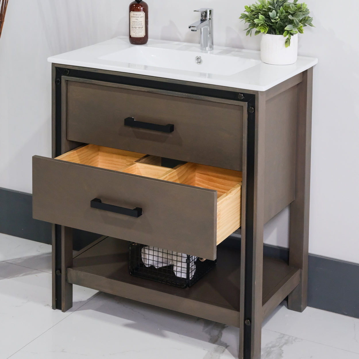 ALP-25 30 Inch Wash Grey solid wood single sink bathroom vanity