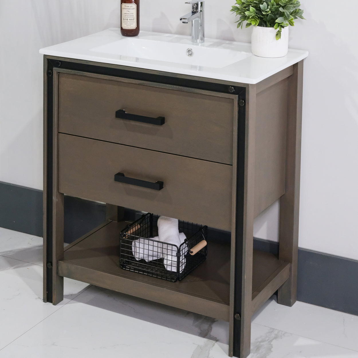 ALP-25 30 Inch Wash Grey solid wood single sink bathroom vanity