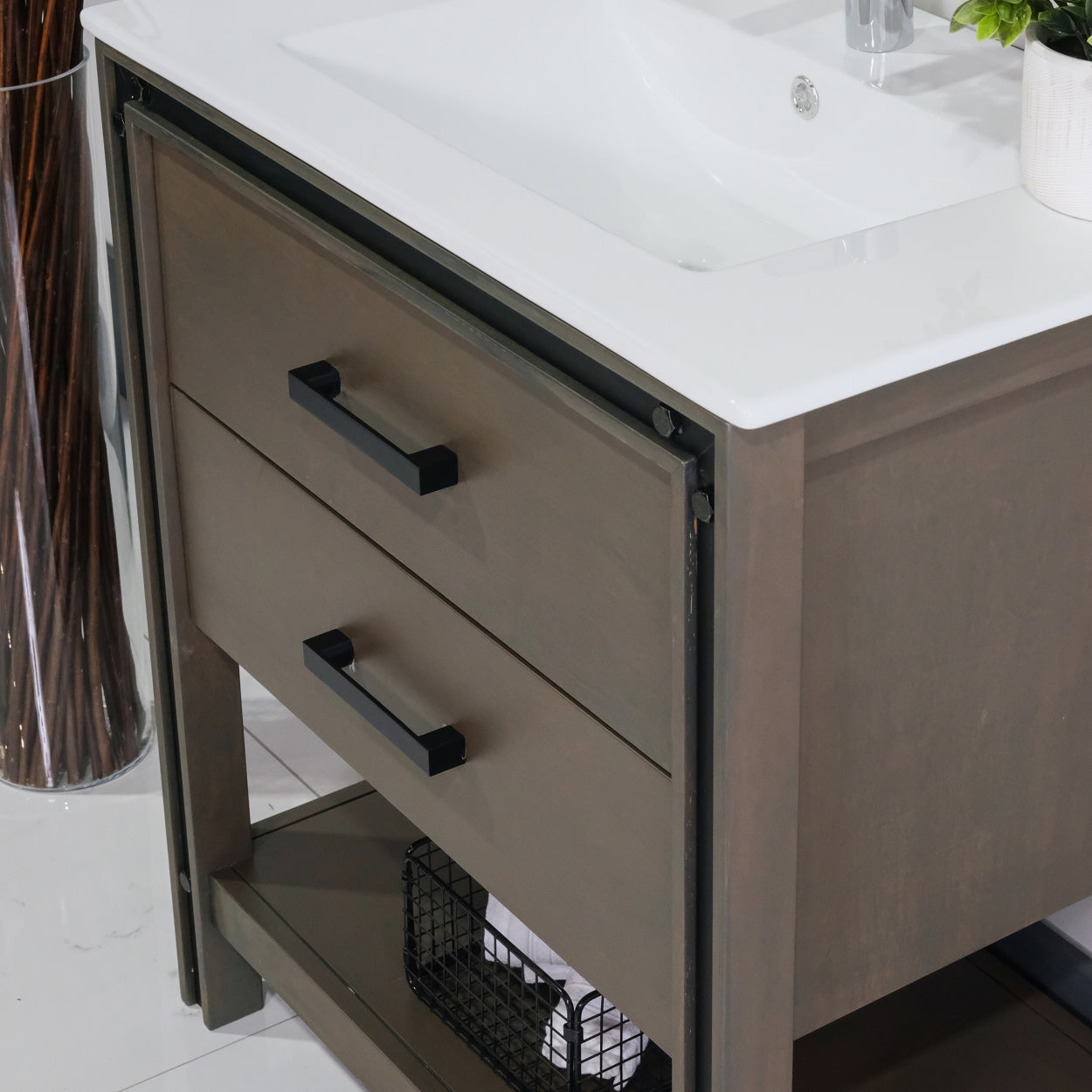 ALP-25 30 Inch Wash Grey solid wood single sink bathroom vanity