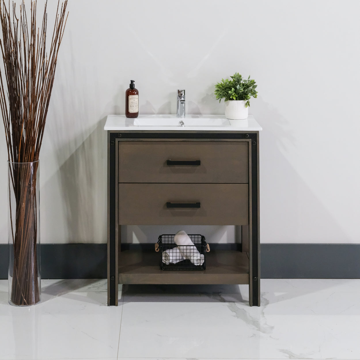 ALP-25 30 Inch Wash Grey solid wood single sink bathroom vanity