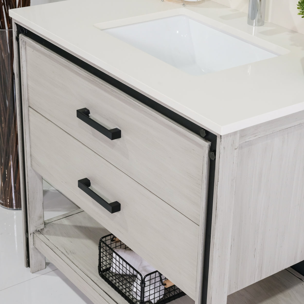 ALP-25 36 Inch Distressed Grey solid wood single sink free standing bathroom vanity