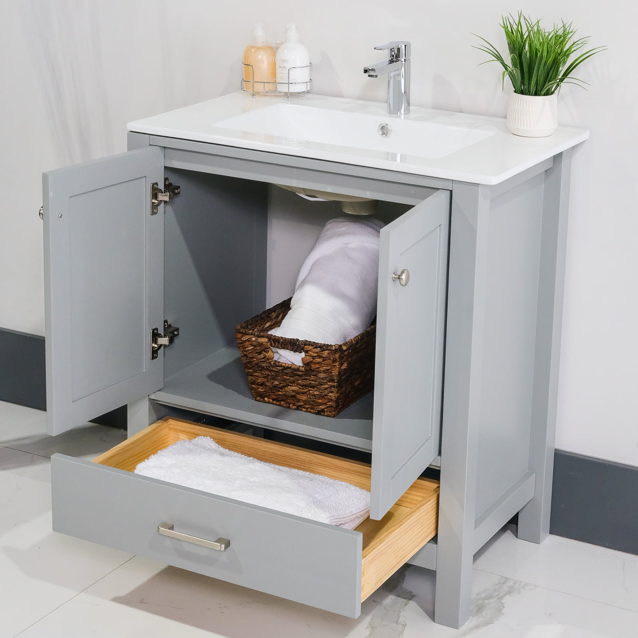 ALP-20 30 Inch Metal Grey solid wood single sink free standing bathroom vanity