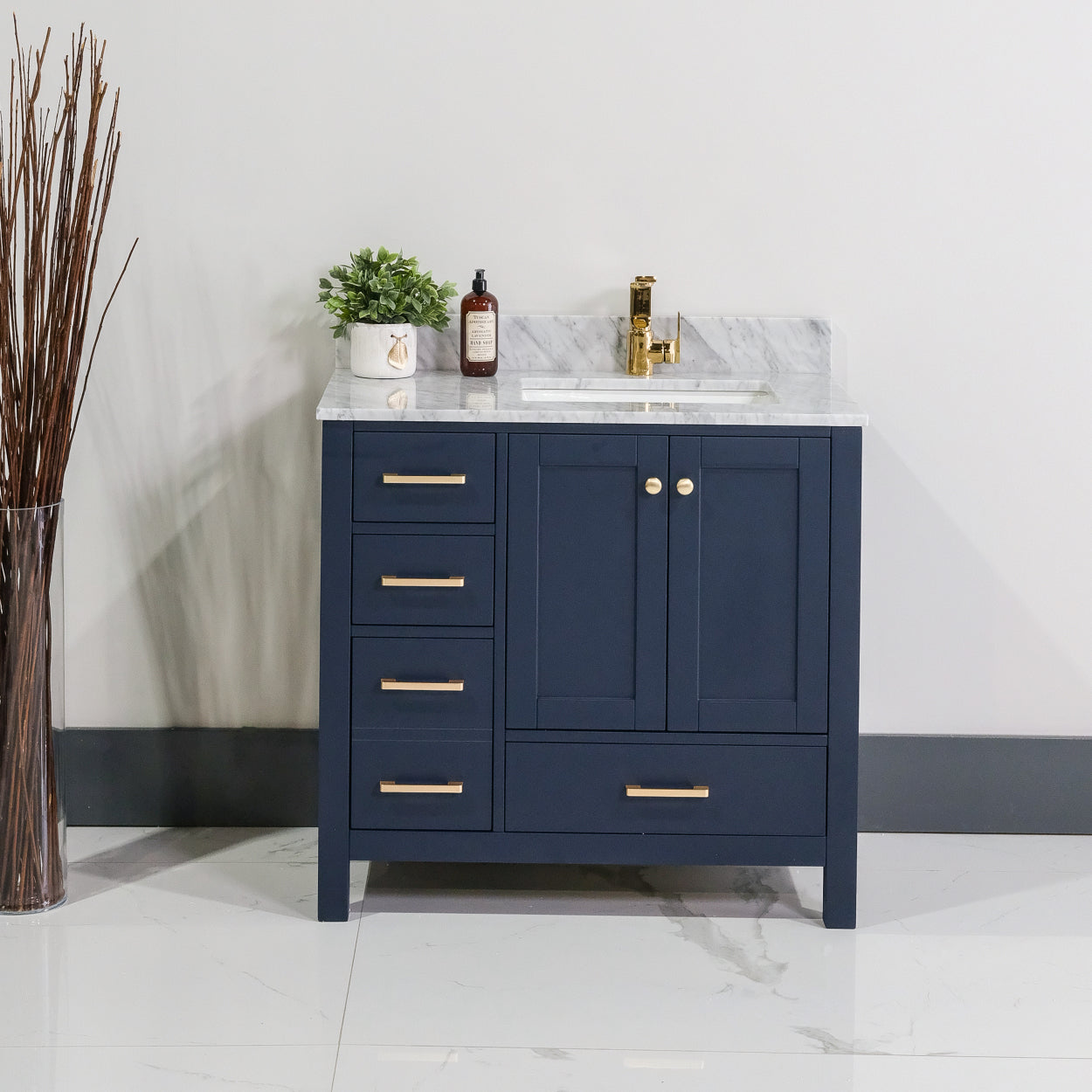 ALP-20 36 Inch Blue solid wood single free standing sink bathroom vanity