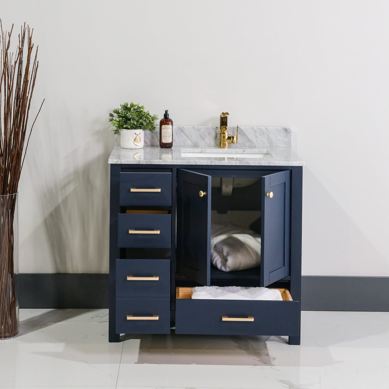 ALP-20 36 Inch Blue solid wood single free standing sink bathroom vanity