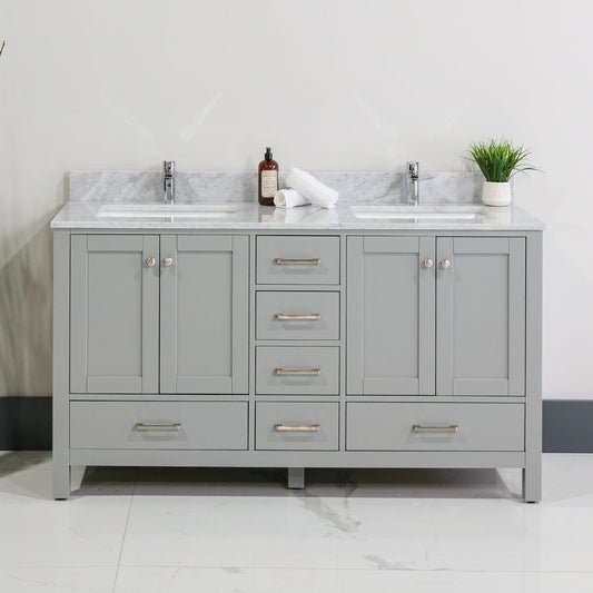 ALP-20 60 Inch Metal Grey solid wood double sink free standing bathroom vanity